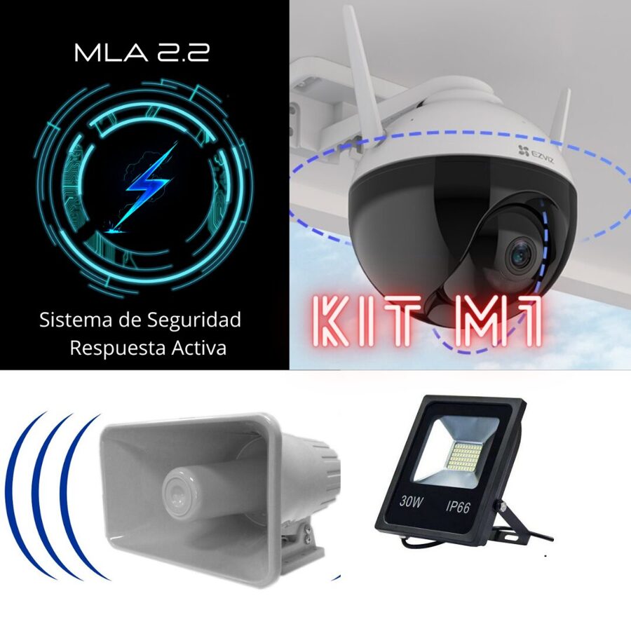 Kit M1 Incluye:  Sistema Centinela + 1 Cámara IP Movimiento Cobertura de 360ª/ Exterior / IA Detección /Wifi / 30 Metros / Micro SD 64 GB / Micrófono 