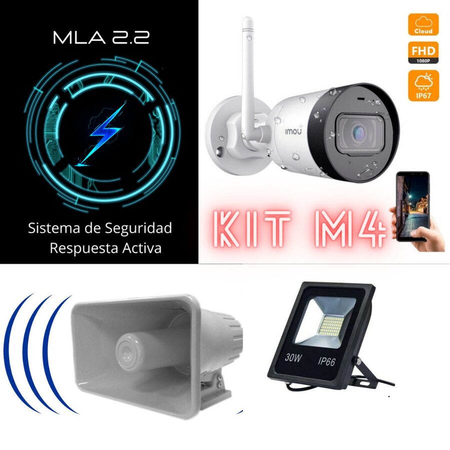 Kit M4  Incluye:  Sistema Centinela +  4 Cámaras IP HD  2 Mpx  Exterior / Wifi / 40 Metros / exterior / Micro SD 64 GB / Micrófono 